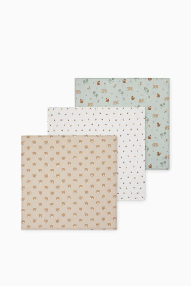 Unisexe - Lot de 3 - animaux et forêt - lange en gaze de coton pour bébé - beige clair