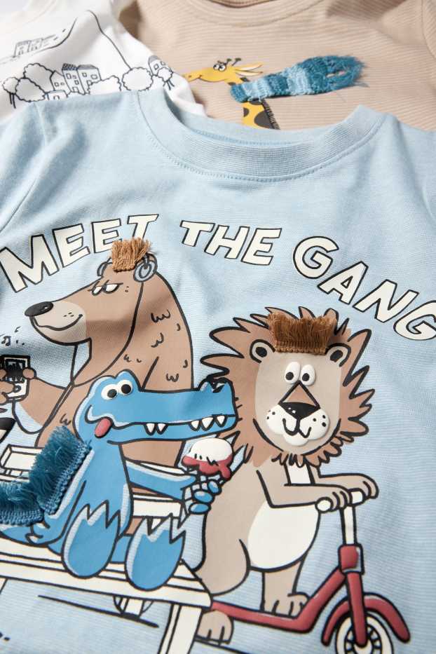 Children Boys - Multipack of 3 - animals and town - short sleeve T-shirt - light blue