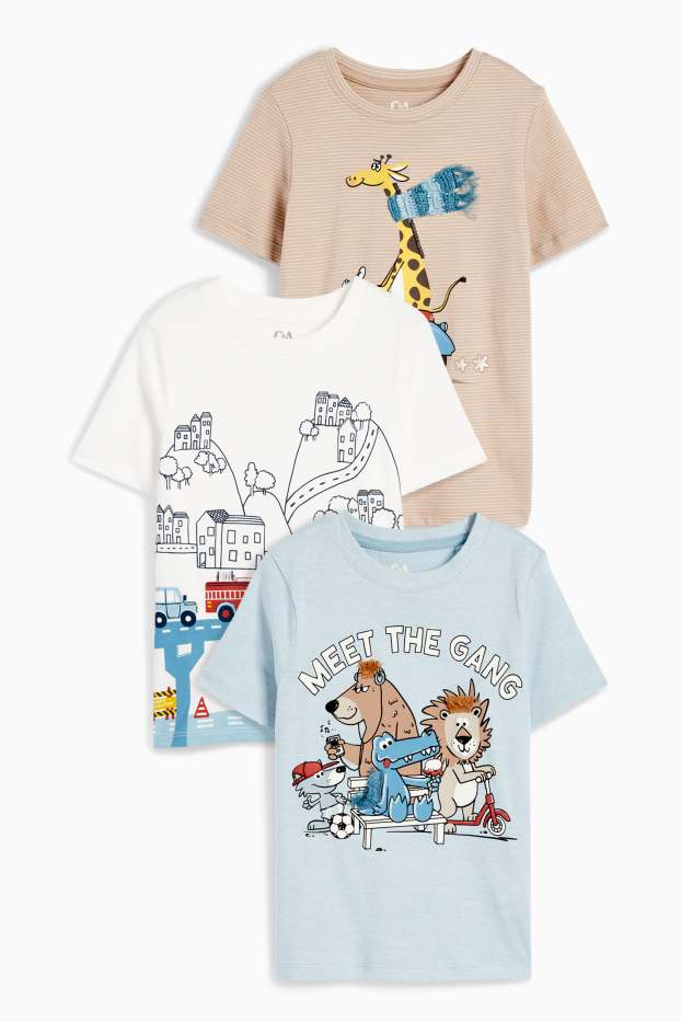 Children Boys - Multipack of 3 - animals and town - short sleeve T-shirt - light blue