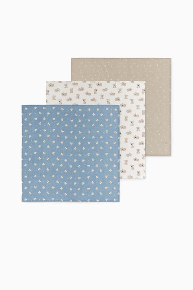 Baby Jungen - Multipack 3er - Koala und Sternchen - Baby-Musselin-Tuch - blau