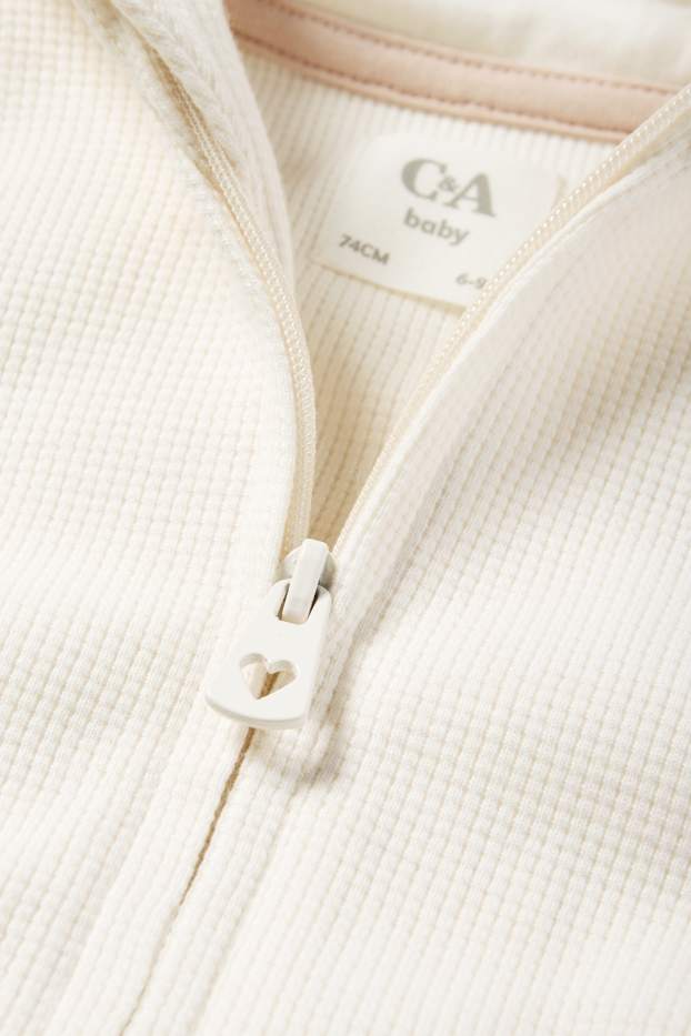 Baby: meisjes - Babysweatvest met capuchon - met structuur - crème wit