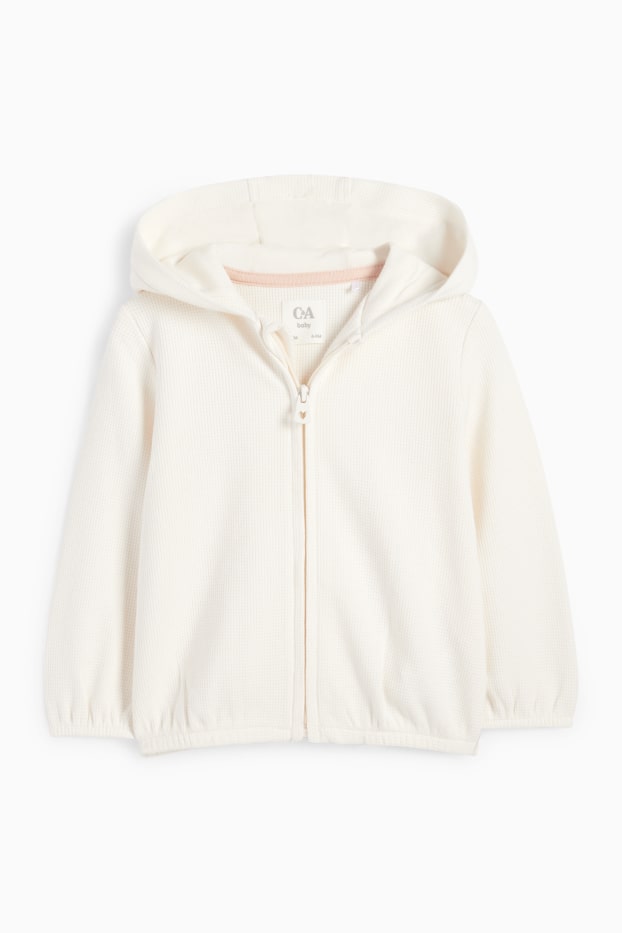 Baby: meisjes - Babysweatvest met capuchon - met structuur - crème wit
