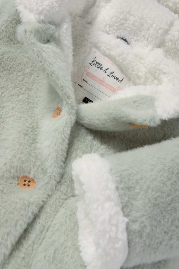 Baby: meisjes - Babyjas van teddybont met capuchon - mintgroen