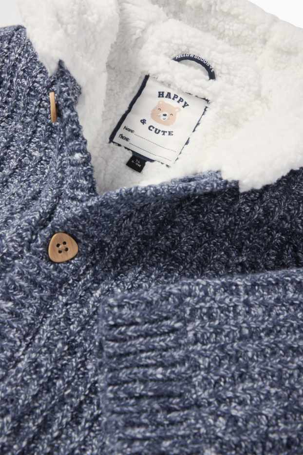 Baby: jongens - Babyvest met capuchon - geribd - donkerblauw