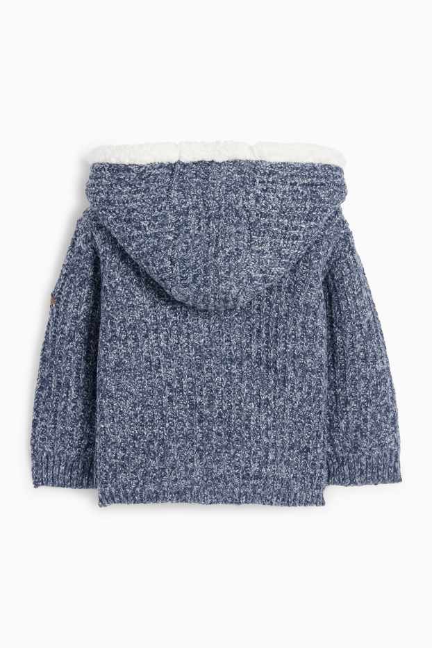 Baby: jongens - Babyvest met capuchon - geribd - donkerblauw