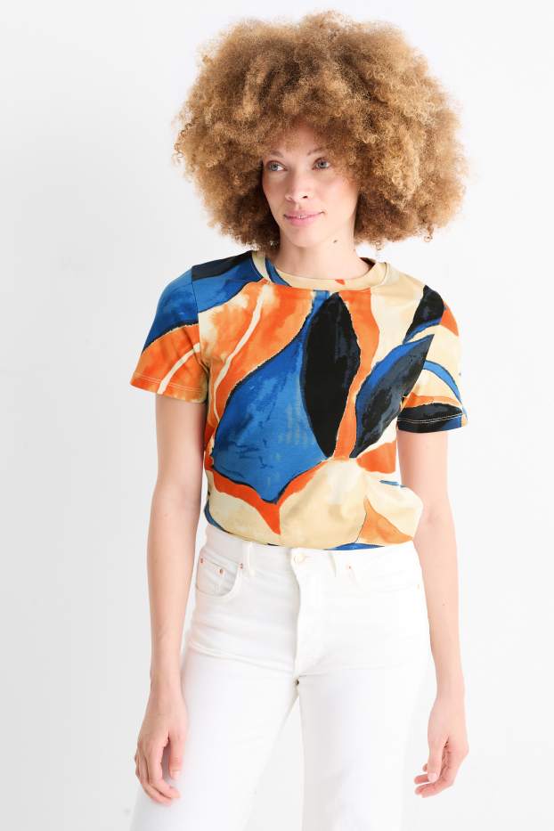 Dames - T-shirt - slim fit - met patroon - gekleurd