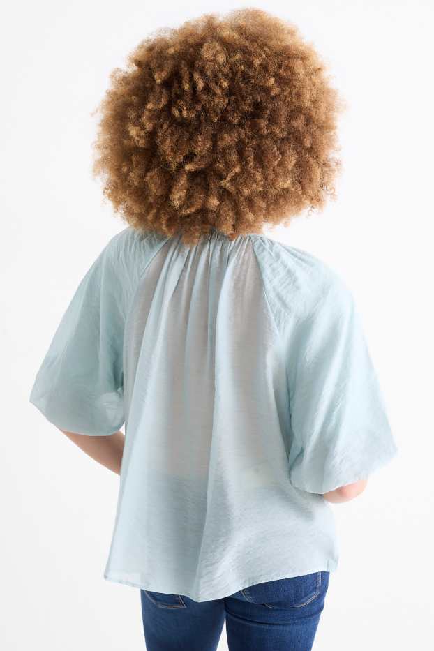 Dames - Blouse met V-hals - lichtblauw