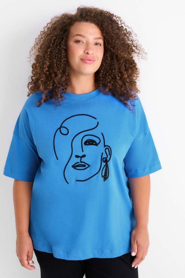 Femei - Tricou cu ștrasuri - regular fit  - albastru