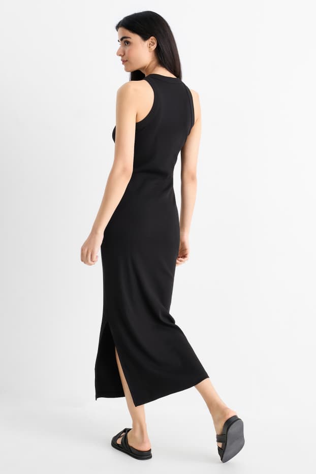 Women - Bodycon dress - ribbed - black