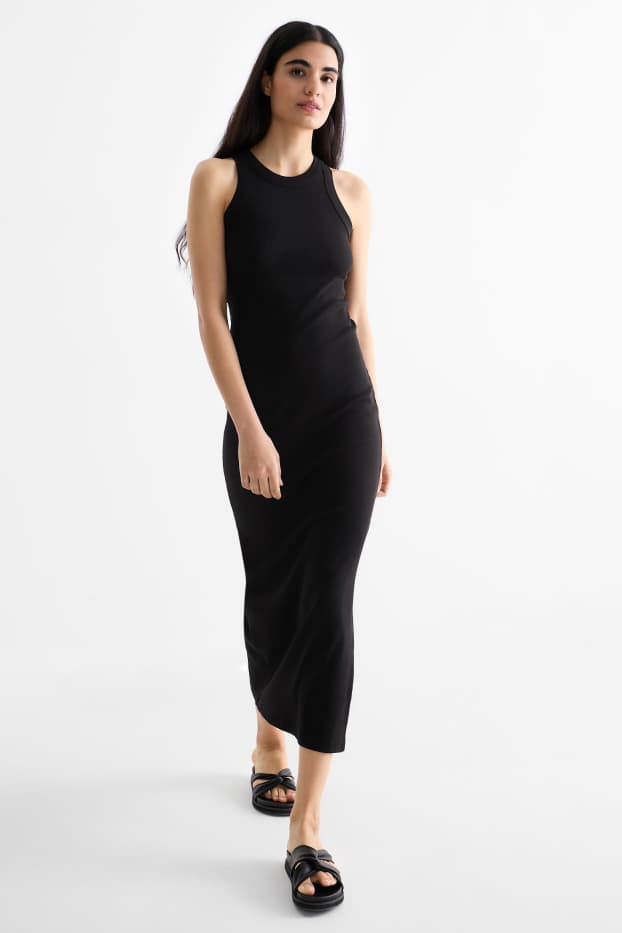 Women - Bodycon dress - ribbed - black