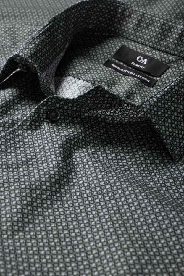 Hombre - Camisa de oficina - slim fit - Kent - de planchado fácil - estampado diminuto - verde oscuro