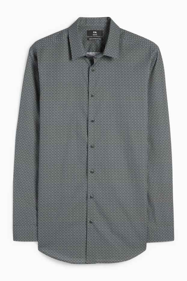 Hombre - Camisa de oficina - slim fit - Kent - de planchado fácil - estampado diminuto - verde oscuro