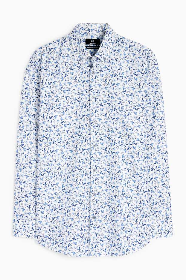 Herren - Businesshemd - Regular Fit - Kent - bügelleicht - gemustert - blau / weiss