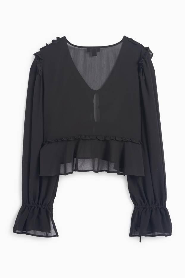 Femei - Bluză crop din șifon - negru