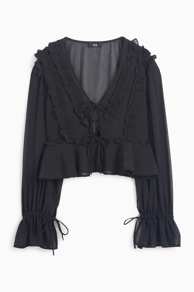 Femei - Bluză crop din șifon - negru