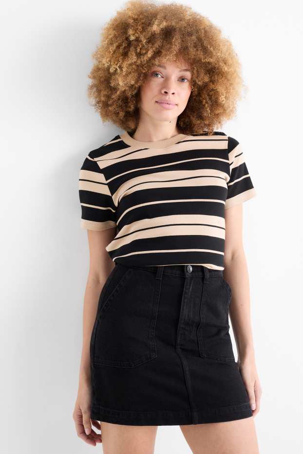 Femei - Tricou - slim fit - cu dungi - negru / nej