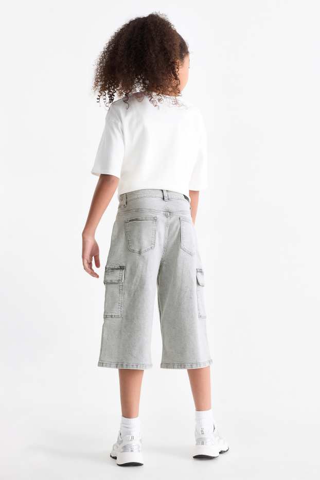 Copii - Fete - Bermude cargo de blugi - denim-gri deschis