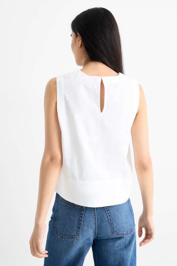 Donna - Blusa smanicata - misto lino - bianco