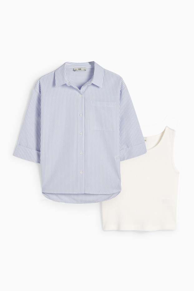 Kinder Mädchen - Set - Bluse und Top - 2 teilig - weiss / hellblau