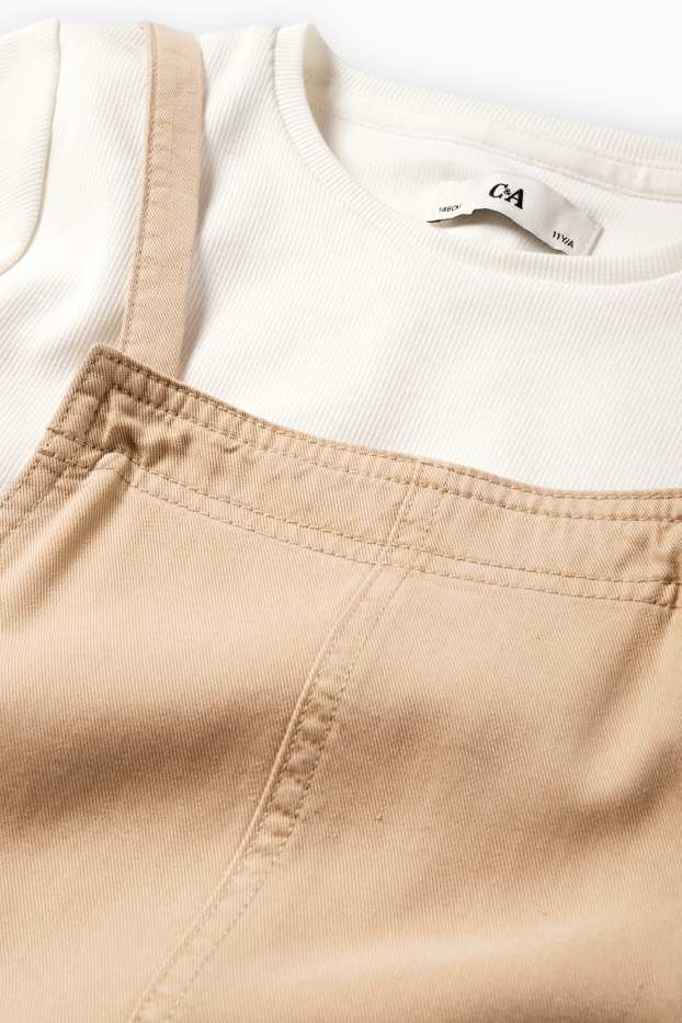 Kinder Mädchen - Set - Kurzarmshirt und Latzshorts - 2 teilig - beige