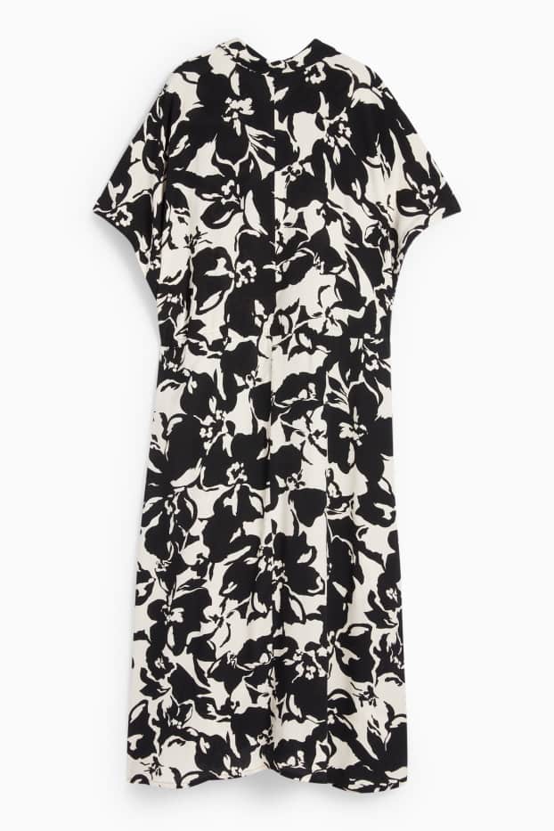 Damen - Viskose-Blusenkleid - geblümt - weiß / schwarz