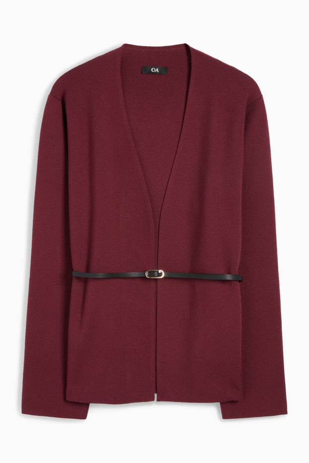 Women - Cardigan with belt - dark red