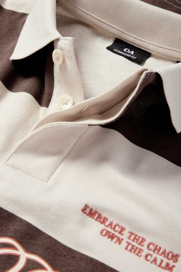 Herren - Poloshirt - Oversized - gestreift - dunkelbraun