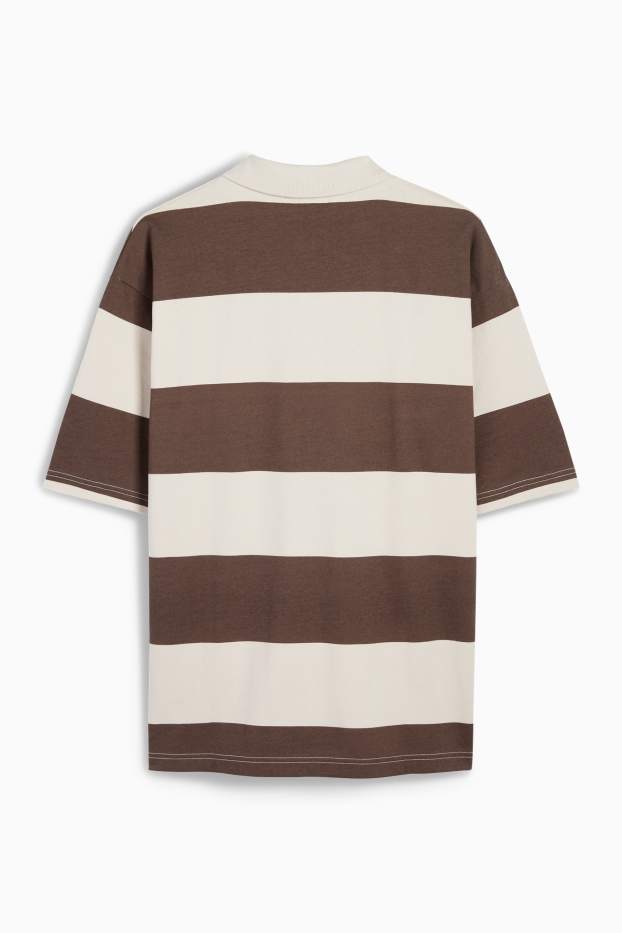 Herren - Poloshirt - Oversized - gestreift - dunkelbraun