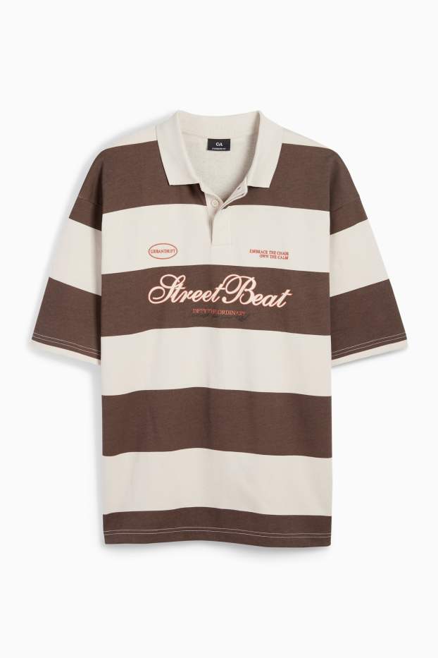 Herren - Poloshirt - Oversized - gestreift - dunkelbraun