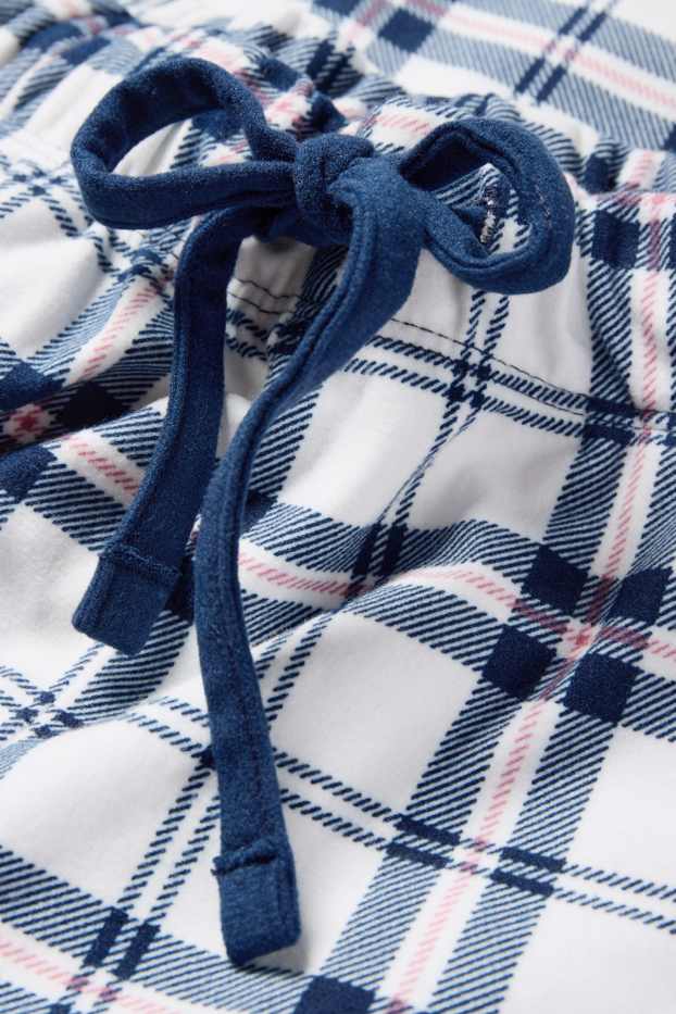 Donna - Pantaloni pigiama di flanella - a quadretti - blu scuro / bianco