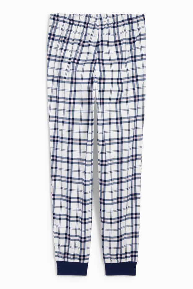 Donna - Pantaloni pigiama di flanella - a quadretti - blu scuro / bianco