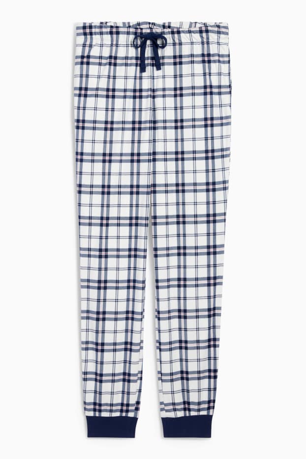 Donna - Pantaloni pigiama di flanella - a quadretti - blu scuro / bianco