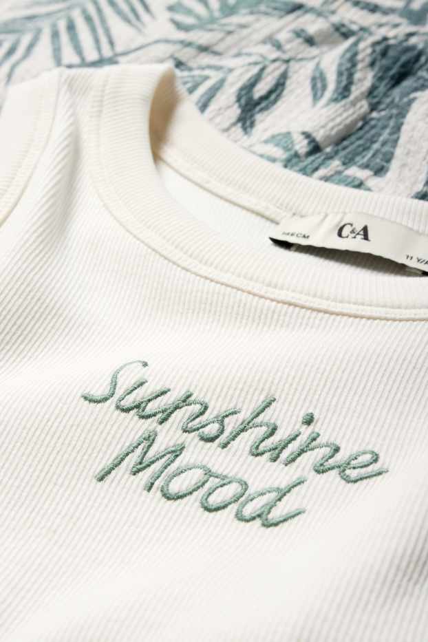 Kinder Mädchen - Blatt - Set - Top und Jersey-Hose - 2 teilig - dunkelgrün / cremeweiß