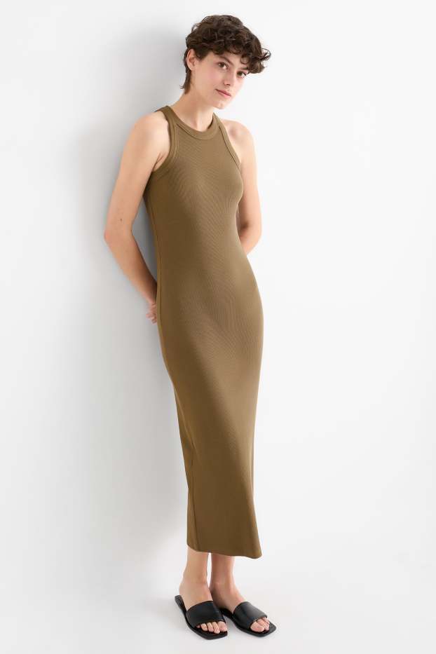 Dámské - Přiléhavé šaty - žebrované - hnědá