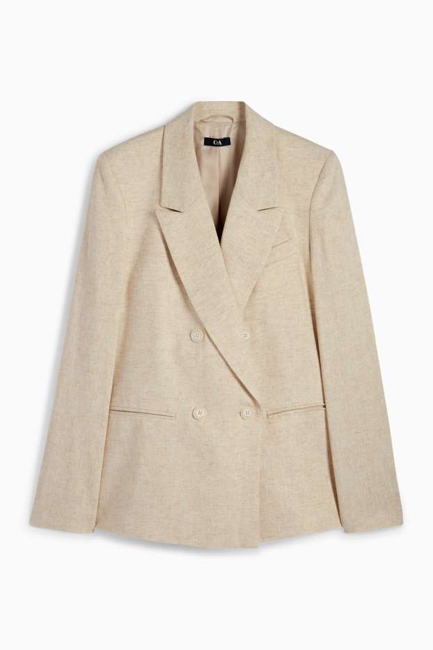 Femmes - Blazer de bureau - regular fit - lin mélangé - beige / or