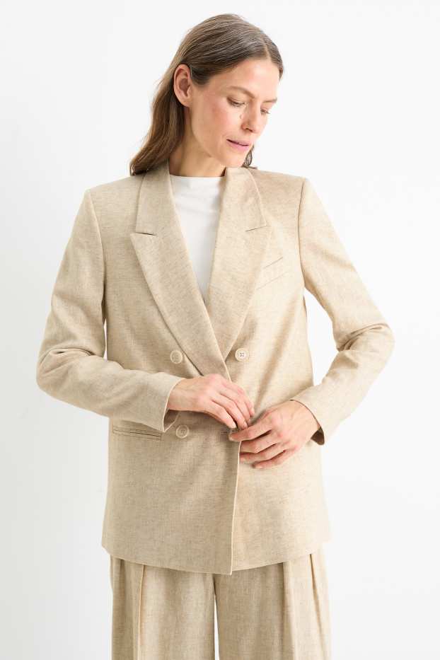 Femmes - Blazer de bureau - regular fit - lin mélangé - beige / or