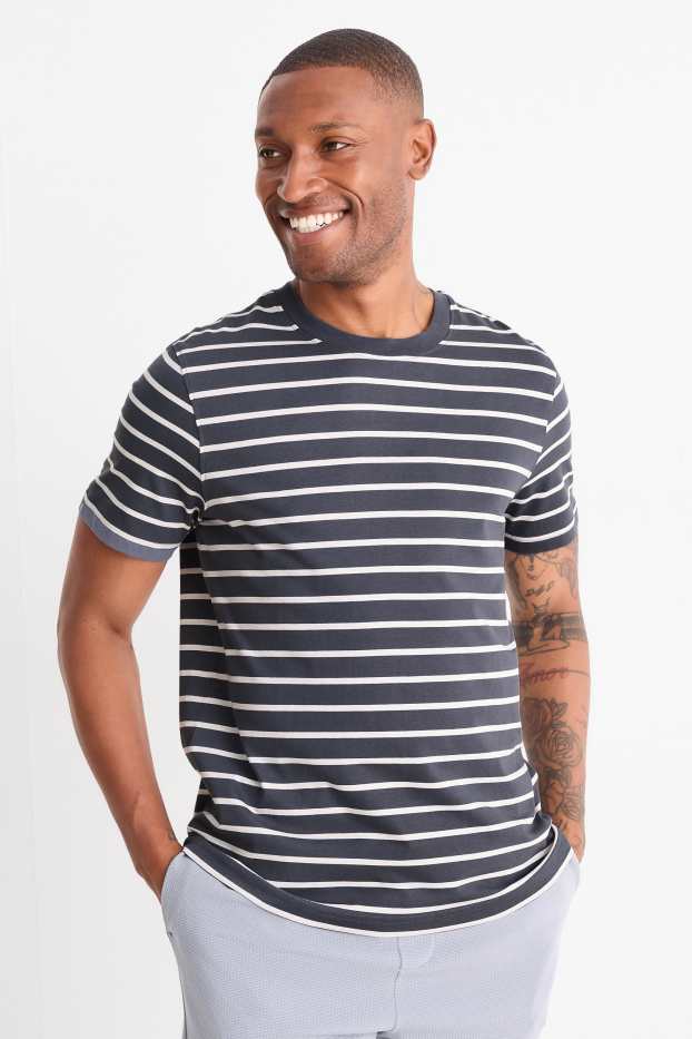 Hommes - T-shirt - regular fit - à rayures - gris foncé