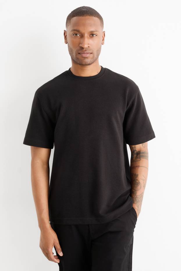 Uomo - T-shirt - relaxed fit - a coste - nero