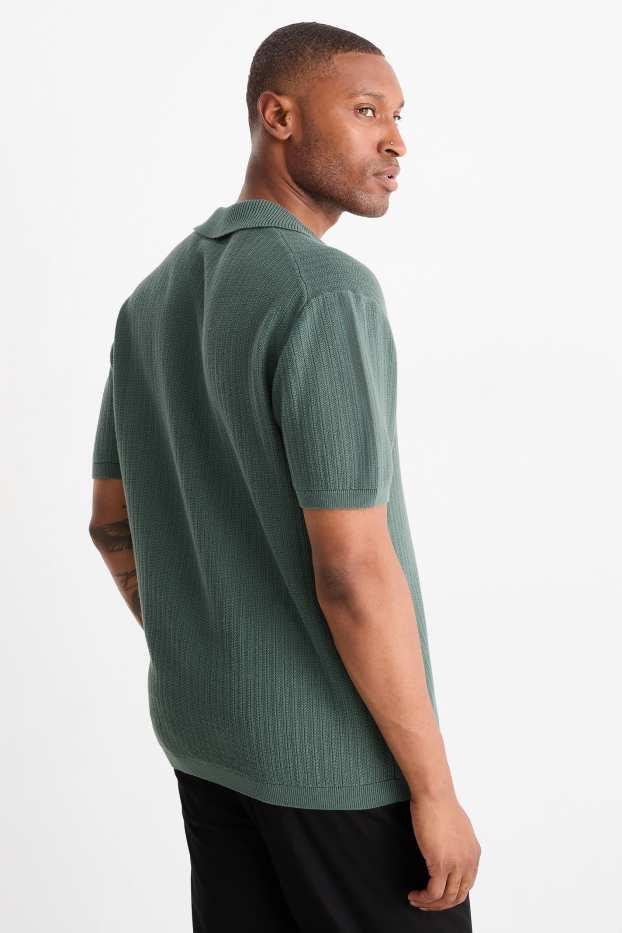 Herren - Strick-Poloshirt - Relaxed Fit - strukturiert - grün