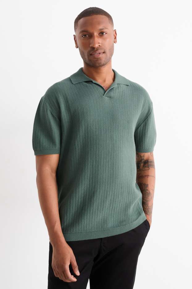 Herren - Strick-Poloshirt - Relaxed Fit - strukturiert - grün