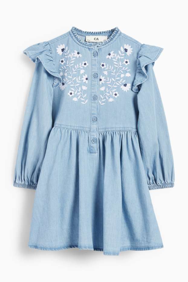 Kinder Mädchen - Blume - Jeanskleid - blau