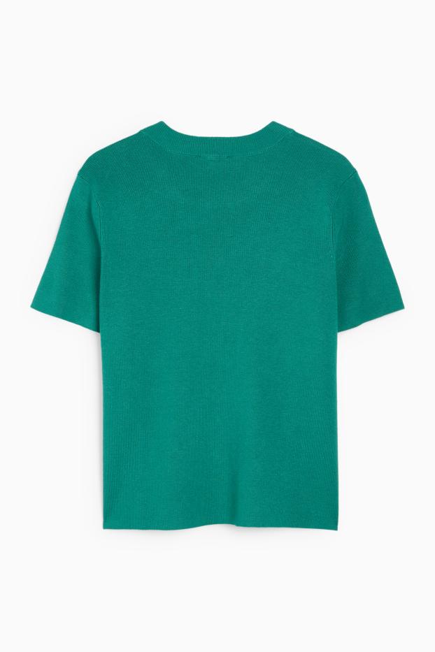 Femmes - Pull en maille - manches courtes - vert foncé