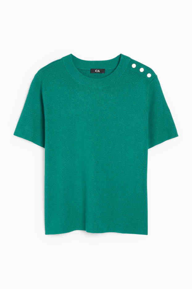 Femmes - Pull en maille - manches courtes - vert foncé