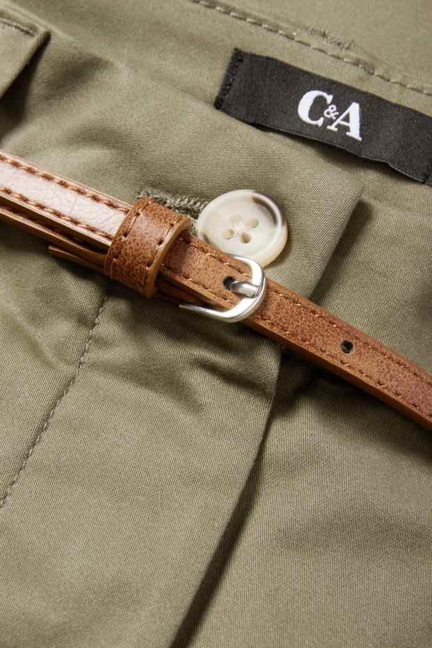 Damen - Stoffhose mit Gürtel - High Waist - Wide Leg - grün