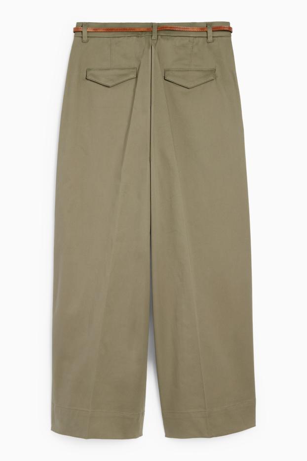 Damen - Stoffhose mit Gürtel - High Waist - Wide Leg - grün