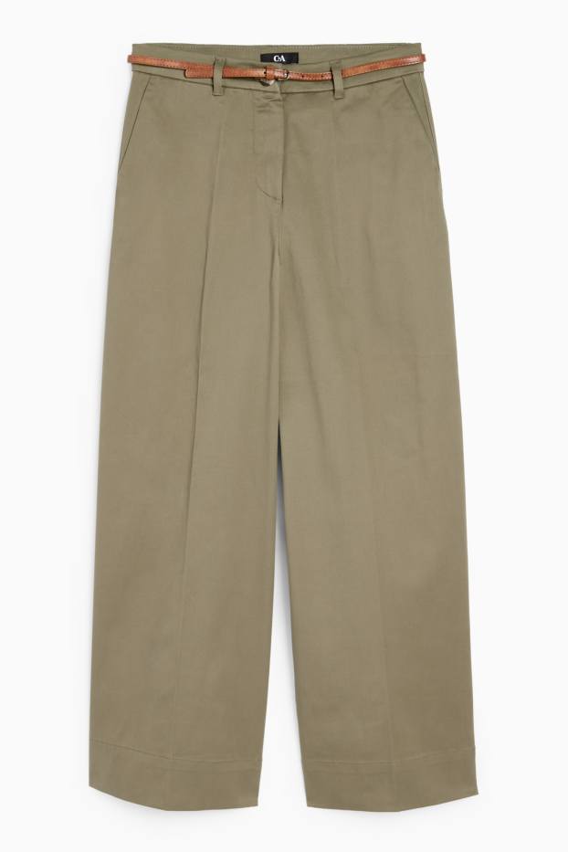 Damen - Stoffhose mit Gürtel - High Waist - Wide Leg - grün