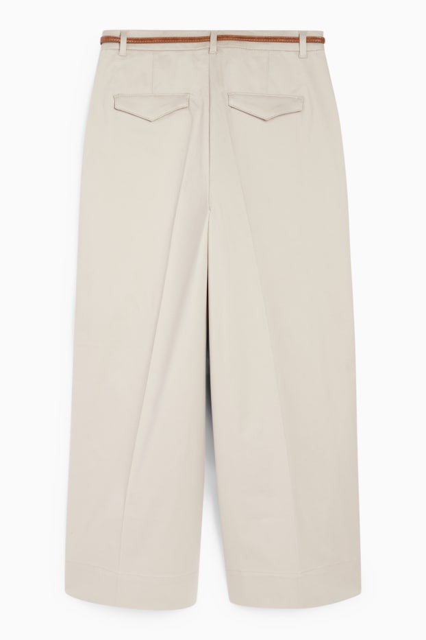 Dames - Pantalon met ceintuur - high waist - wide leg - beige