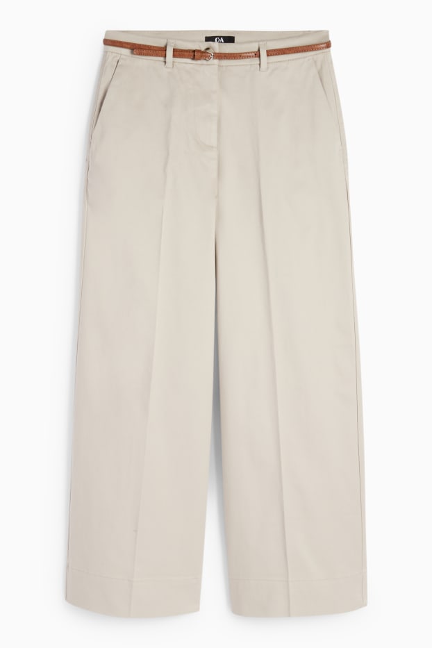 Dames - Pantalon met ceintuur - high waist - wide leg - beige