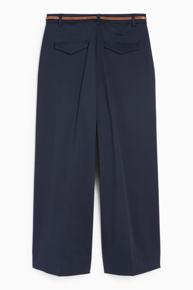 Dames - Pantalon met ceintuur - high waist - wide leg - donkerblauw
