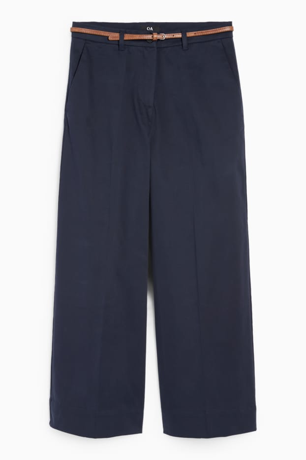 Dames - Pantalon met ceintuur - high waist - wide leg - donkerblauw